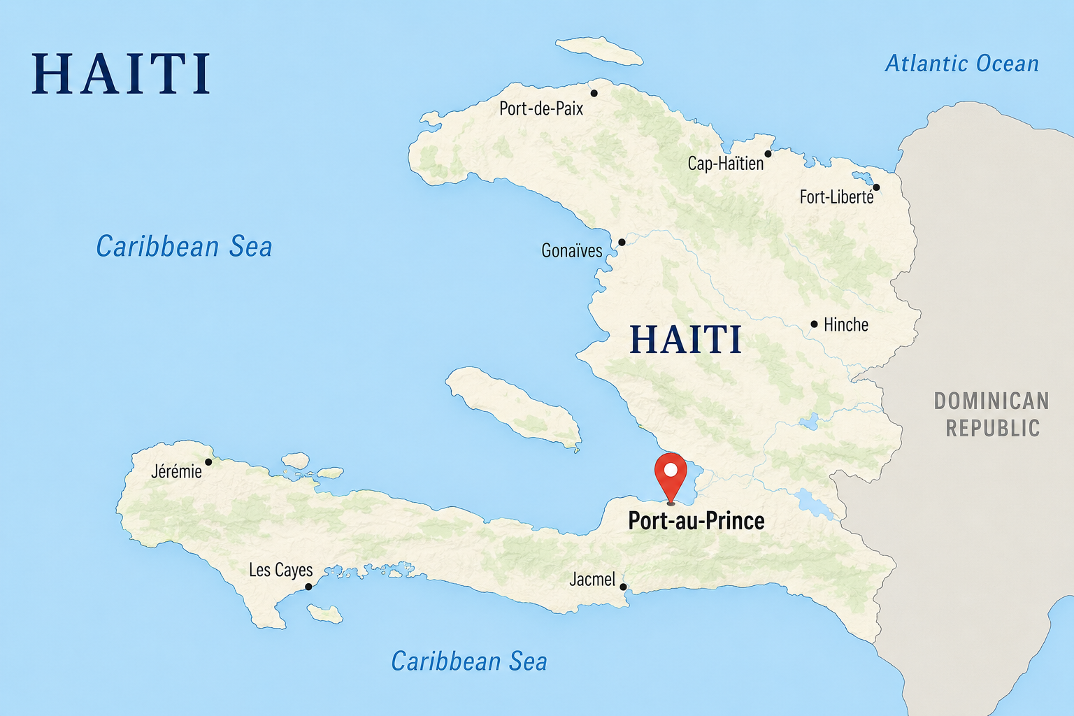 Map of Haiti with Port-au-Prince marked